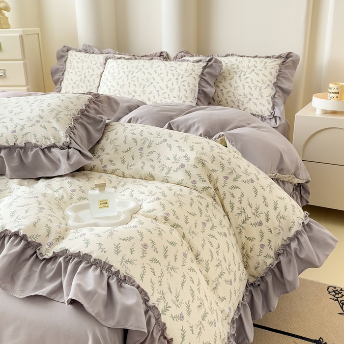 91家纺网 家纺一手货源 找家纺 金米诺 2025新款韩版有氧针织棉双层纱四件套 甜心公主