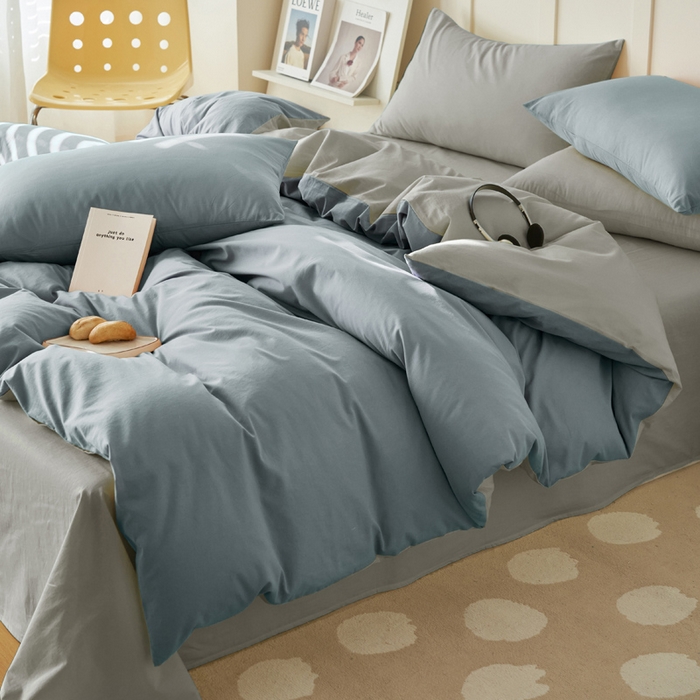 91家纺网 家纺一手货源 找家纺 寐绸家纺 2025新款纯棉水洗棉双拼单被套（自然光） 礁石灰+毛毯灰