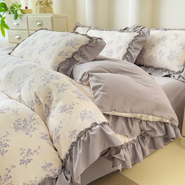 91家纺网 家纺一手货源 找家纺 金米诺 2025新款韩版有氧针织棉双层纱四件套 娜朵