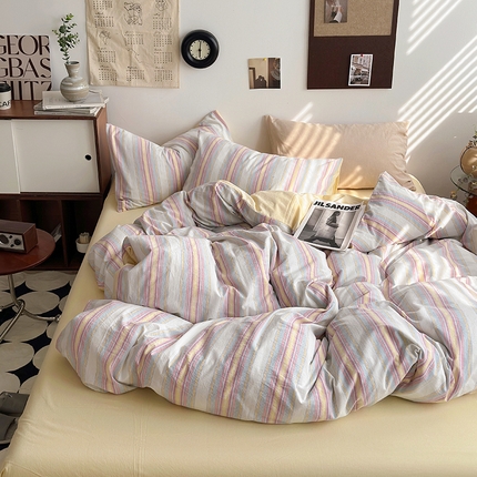 水洗的故事2025新款A类AB版全棉色织水洗棉四件套 拾光