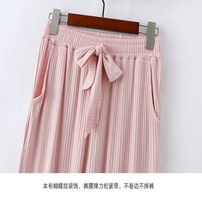 91家纺网 家纺一手货源 找家纺 （总）洛兰沙家居馆【只代发】【只代发】2025新款外贸欧美风8*5宽坑条莫代尔睡衣女春夏秋开衫翻领长袖长裤家居服