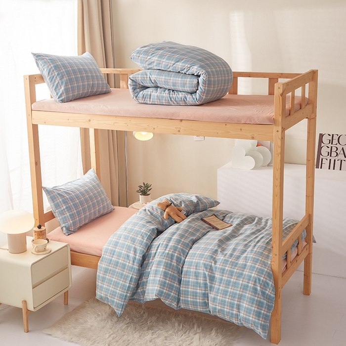 91家纺网 家纺一手货源 找家纺 水洗的故事 2025新款开学季色织水洗棉学生宿舍三件套 印象兰