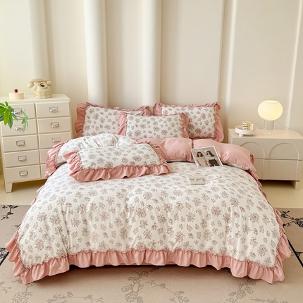 91家纺网 家纺一手货源 找家纺 金米诺 2025新款韩版有氧针织棉双层纱四件套 晨汐