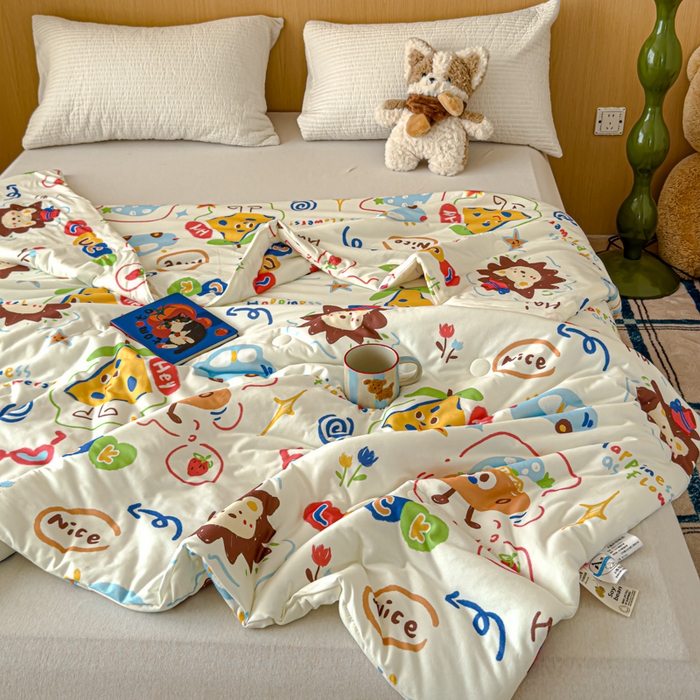 91家纺网 家纺一手货源 找家纺 品乐家纺 2025新款A类针织棉大豆被夏被夏凉被空调被学生被子 动物乐园