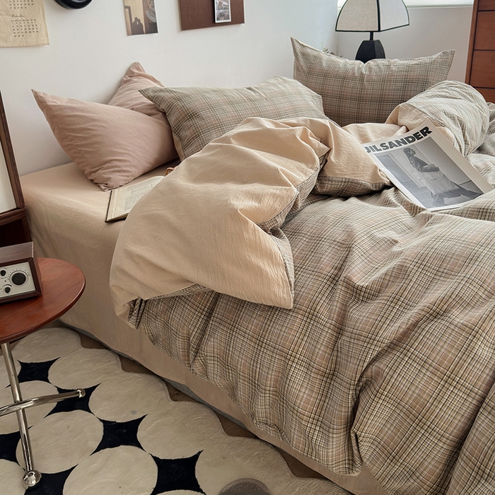 91家纺网 家纺一手货源 找家纺 水洗的故事2025新款A类AB版全棉色织水洗棉四件套 仙米格-棕