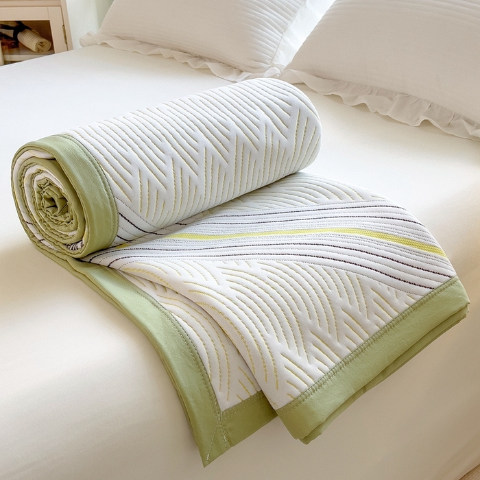 91家纺网 家纺一手货源 找家纺 柏薇 2025新款A类针织棉提花夏被空调被薄被子多功能盖毯 春竹