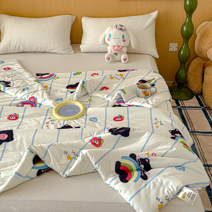 91家纺网 家纺一手货源 找家纺 品乐家纺 2025新款A类针织棉大豆被夏被夏凉被空调被学生被子 彩虹猫