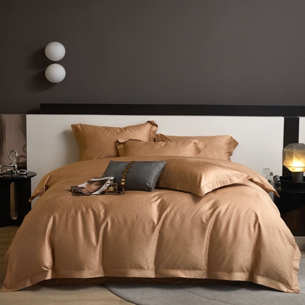 91家纺网 家纺一手货源 找家纺 榻尚家居 2025春夏新款长绒棉全棉纯棉贡缎提花手工立体埋绳工艺四件套 星耀（香槟色）