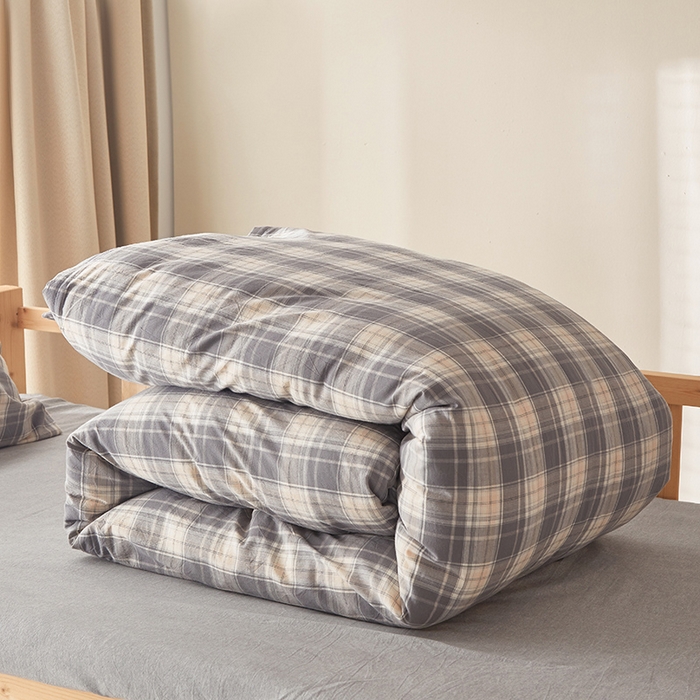 91家纺网 家纺一手货源 找家纺 水洗的故事 2025新款开学季色织水洗棉学生宿舍三件套 乔南灰