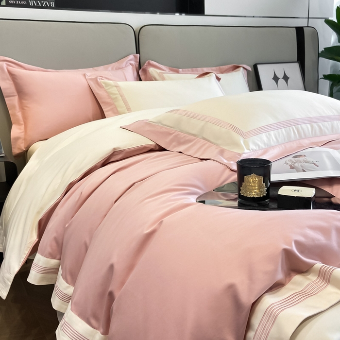 91家纺网 家纺一手货源 找家纺 桃园 2025新款纯棉全棉长绒棉刺绣绣花高端礼盒四件套-莱卡 莱卡豆沙粉