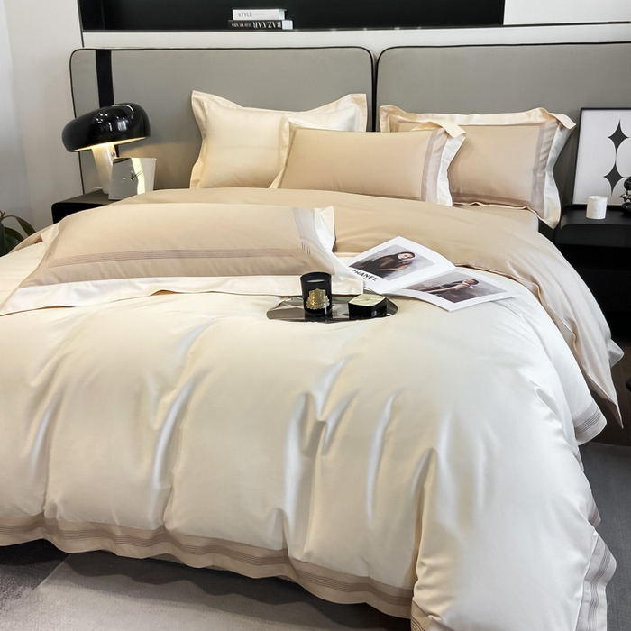 91家纺网 家纺一手货源 找家纺 桃园 2025新款纯棉全棉长绒棉刺绣绣花高端礼盒四件套-莱卡 莱卡香槟