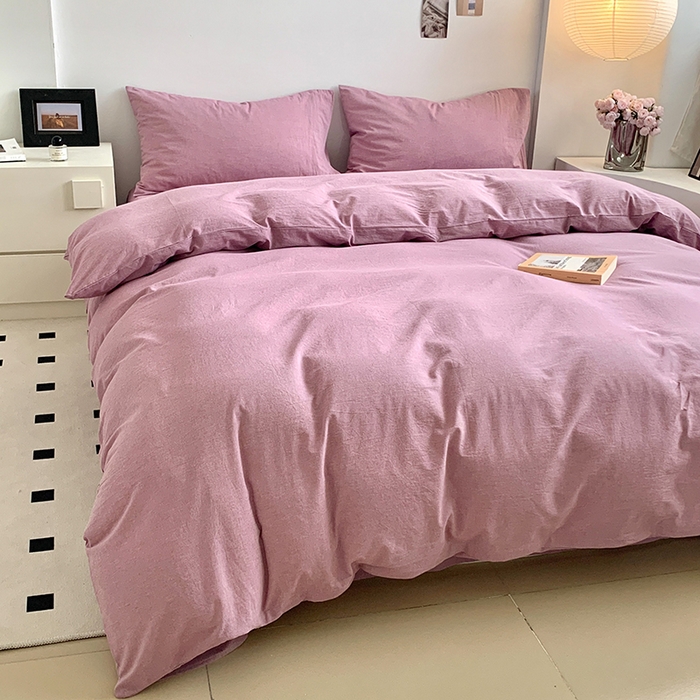 91家纺网 家纺一手货源 找家纺 （总）水洗的故事 2025新款色织水洗棉多巴胺纯色款四件套