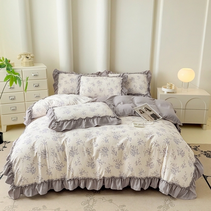 91家纺网 家纺一手货源 找家纺 金米诺 2025新款韩版有氧针织棉双层纱四件套 娜朵