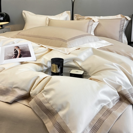 91家纺网 家纺一手货源 找家纺 （总）桃园 2025新款纯棉全棉长绒棉刺绣绣花高端礼盒四件套-莱卡