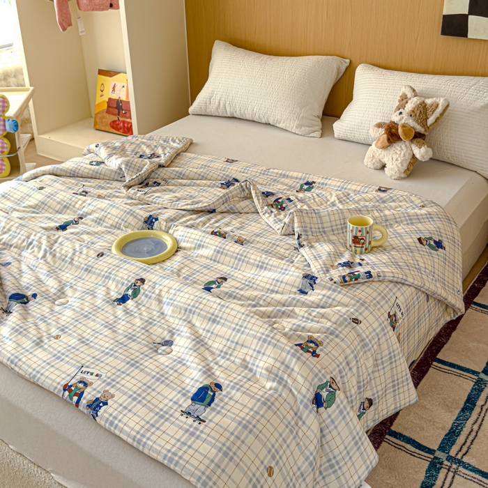 91家纺网 家纺一手货源 找家纺 品乐家纺 2025新款A类针织棉大豆被夏被夏凉被空调被学生被子 绅士熊