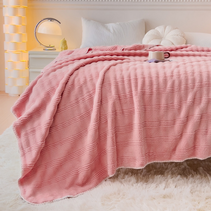 91家纺网 家纺一手货源 找家纺 宜家坊 2025新款高克重双面绒毛卡兔绒多功能毛毯 蜜桃粉