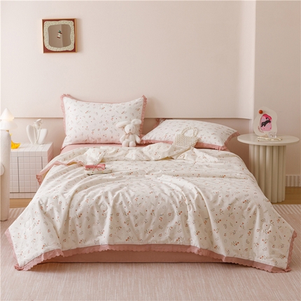 优被业 2025新款全棉韩式小碎花花边夏被 爱莲娜
