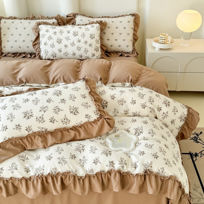 91家纺网 家纺一手货源 找家纺 金米诺 2025新款韩版有氧针织棉双层纱四件套 暖日回忆