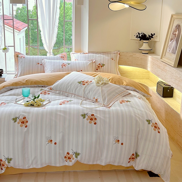 91家纺网 家纺一手货源 找家纺 梧桐树 2025新款100%全棉13372加厚印花四件套 A28伴夏-桔