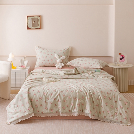 优被业 2025新款全棉韩式小碎花花边夏被 莫奈