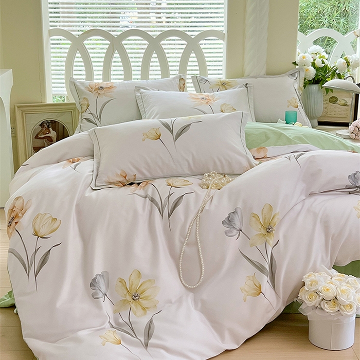 91家纺网 家纺一手货源 找家纺 梧桐树 2025新款100%全棉13372加厚印花四件套 A33春风里米白