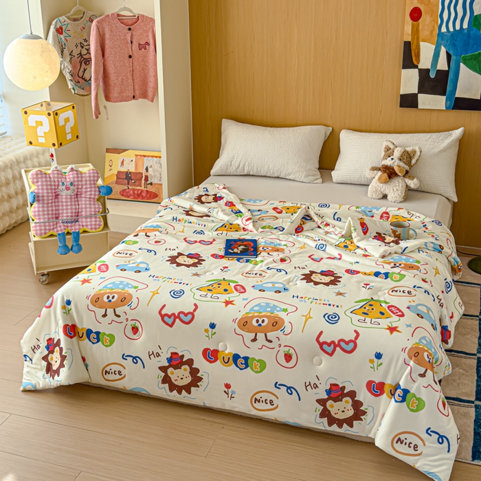 91家纺网 家纺一手货源 找家纺 品乐家纺 2025新款A类针织棉大豆被夏被夏凉被空调被学生被子 动物乐园