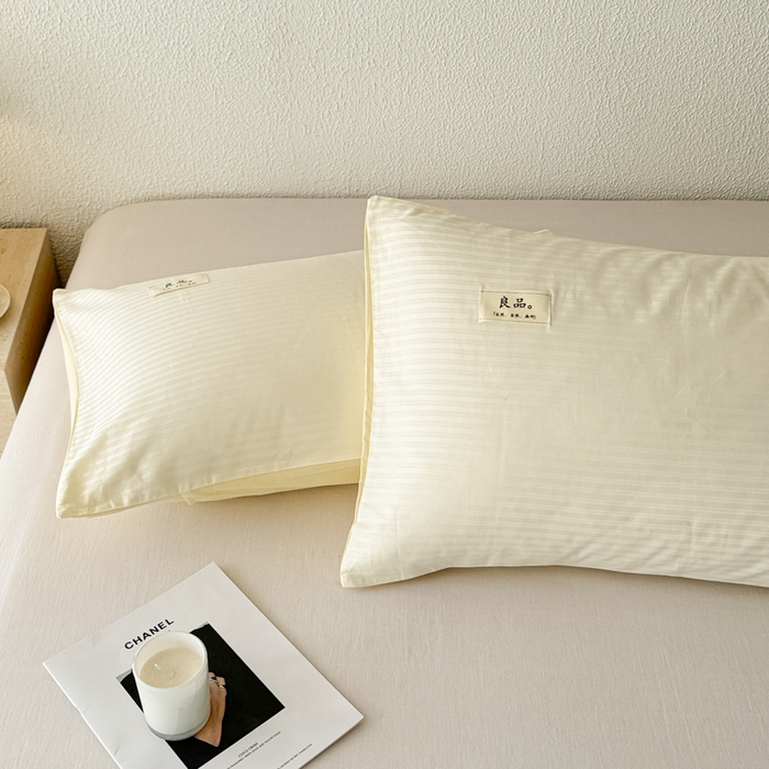 91家纺网 家纺一手货源 找家纺 眠博士 2025新款高支高密60支全棉条纹提花单枕套 枕套-提花雅白