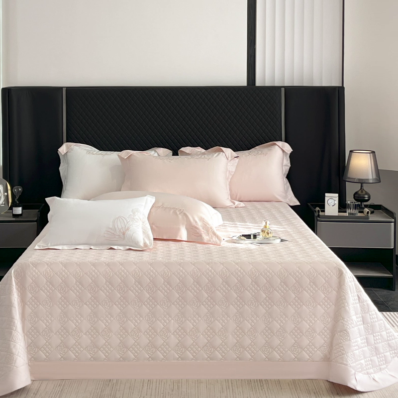 91家纺网 家纺一手货源 找家纺 （总）2025轻奢风A类长绒棉夹棉床盖床笠三件套纯色绗绣四季高级感纯色全棉纯棉床上用品