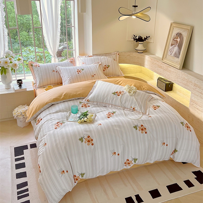 91家纺网 家纺一手货源 找家纺 梧桐树 2025新款100%全棉13372加厚印花四件套 A28伴夏-桔