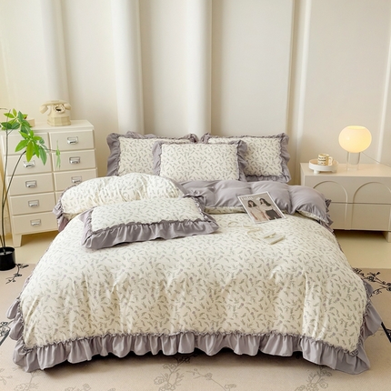 91家纺网 家纺一手货源 找家纺 金米诺 2025新款韩版有氧针织棉双层纱四件套 甜心公主