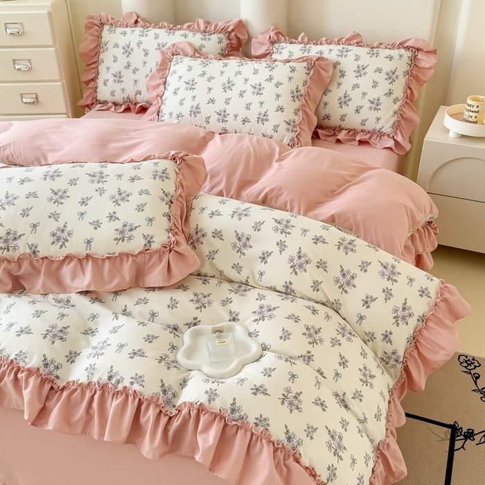 91家纺网 家纺一手货源 找家纺 （总）金米诺 2025新款韩版有氧针织棉双层纱四件套