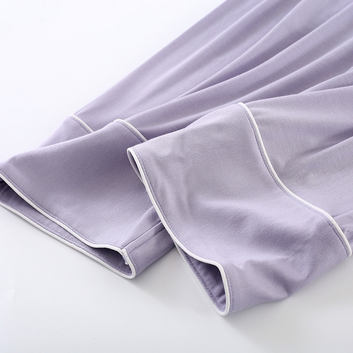 91家纺网 家纺一手货源 找家纺 洛兰沙家居馆【只代发】【只代发】 2025新款家居服简约2022年春秋夏季可外穿薄款莫代尔棉开衫长袖睡衣套装女 烟紫