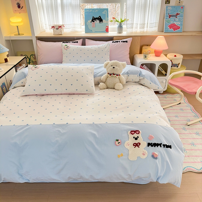 91家纺网 家纺一手货源 找家纺 娜娜 2025新款全棉立体毛巾绣四件套 波点小熊