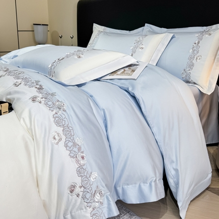 91家纺网 家纺一手货源 找家纺 （总）KA家纺 2025春夏A类纯棉全棉贡缎绣花长绒棉四件套 初见系列