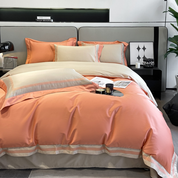 91家纺网 家纺一手货源 找家纺 桃园 2025新款纯棉全棉长绒棉刺绣绣花高端礼盒四件套-莱卡 莱卡爱玛橙