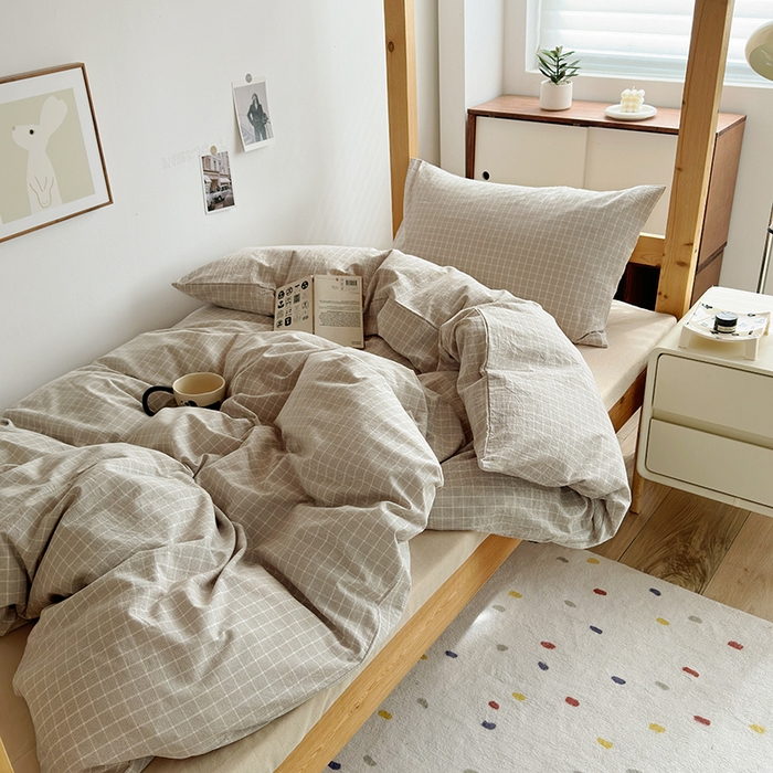 91家纺网 家纺一手货源 找家纺 水洗的故事 2025新款A类色织水洗棉学生三件套 雾山-