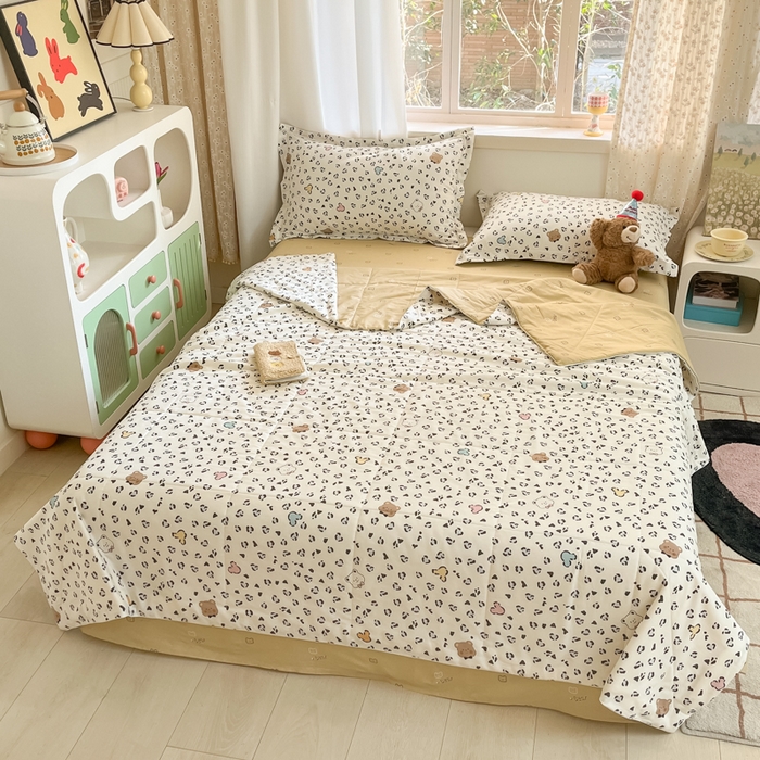 91家纺网 家纺一手货源 找家纺 帕拉美拉 2025新款全棉棉花夏被春秋被四件套豹纹小熊-全棉棉花