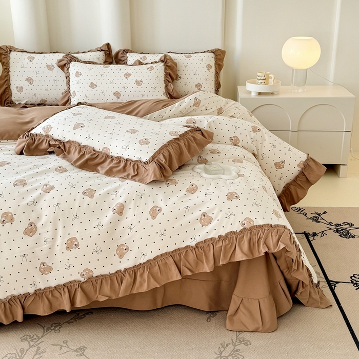 91家纺网 家纺一手货源 找家纺 金米诺 2025新款韩版有氧针织棉双层纱四件套 奇妙熊