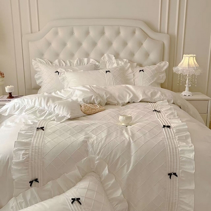 91家纺网 家纺一手货源 找家纺 （总）惯盈家纺 2025新款韩版全棉四件套华夫格蝴蝶结床裙款-少女心事系列（含买家秀）