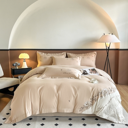 91家纺网 家纺一手货源 找家纺 （总）青柚 2025新款亲肤棉刺绣贴布绣四件套-玫瑰小镇