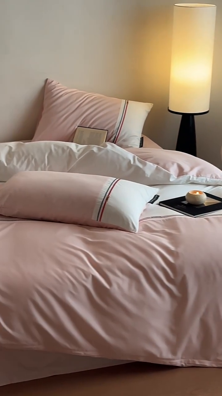 91家纺网 家纺一手货源 找家纺 2025【A类全棉绣花四件套】布朗款日式无印A类拼接四件套良品全棉床品件套纯色纯棉高端绣花四件套