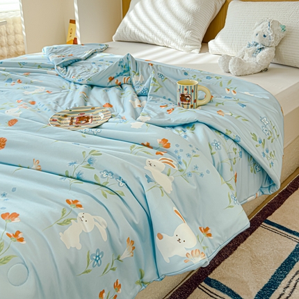 品乐家纺 2025新款A类针织棉大豆被夏被夏凉被空调被学生被子 花丛兔