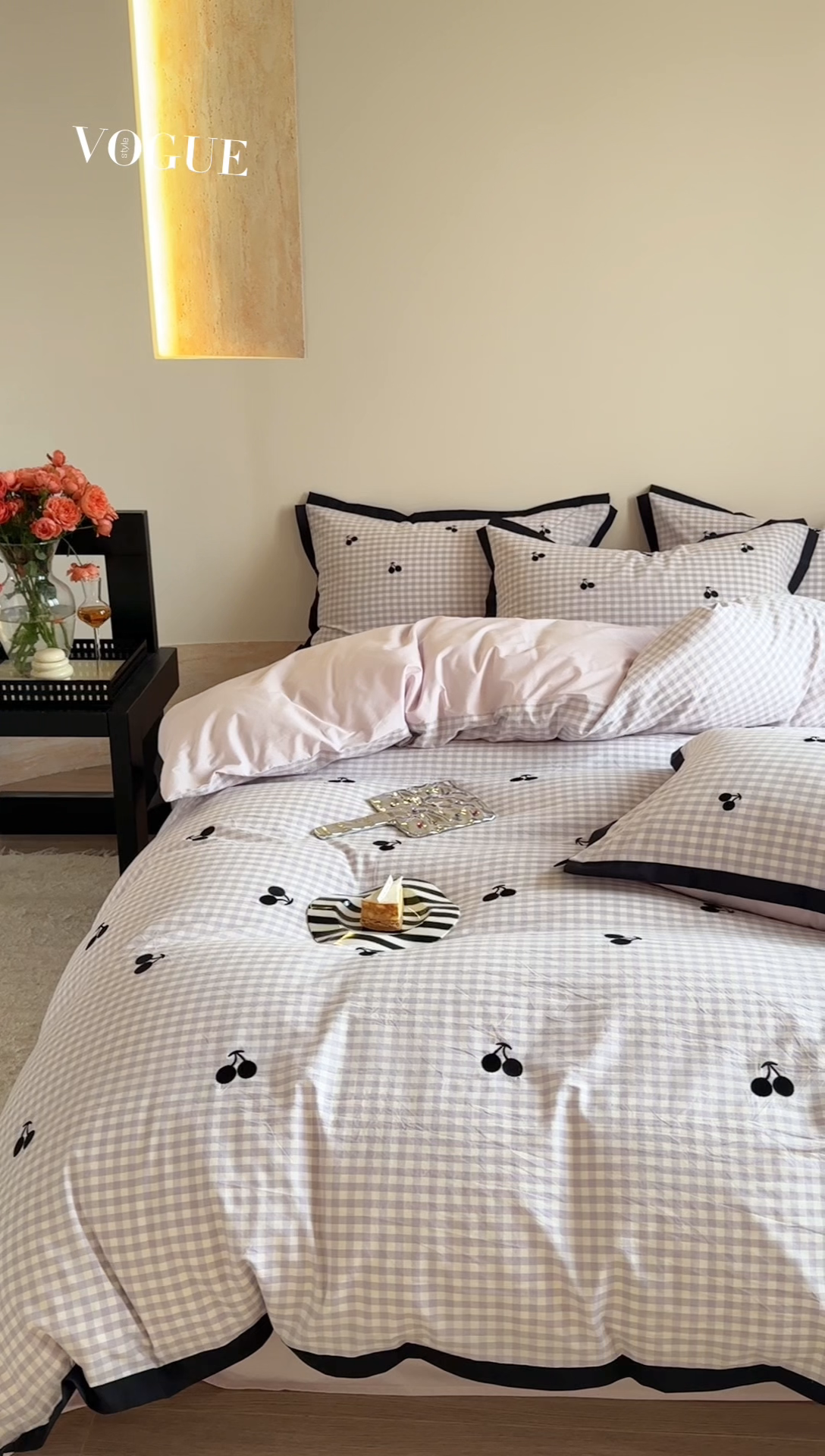 91家纺网 家纺一手货源 找家纺 优悦生活馆2025新款全棉纯棉水洗棉刺绣四件套 紫格-樱桃