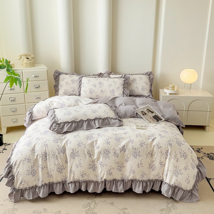 91家纺网 家纺一手货源 找家纺 金米诺 2025新款韩版有氧针织棉双层纱四件套 娜朵