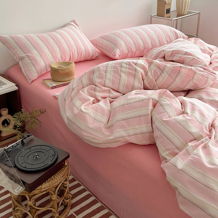 91家纺网 家纺一手货源 找家纺 水洗的故事 2025新款无印良品水洗棉四件套 粉彩