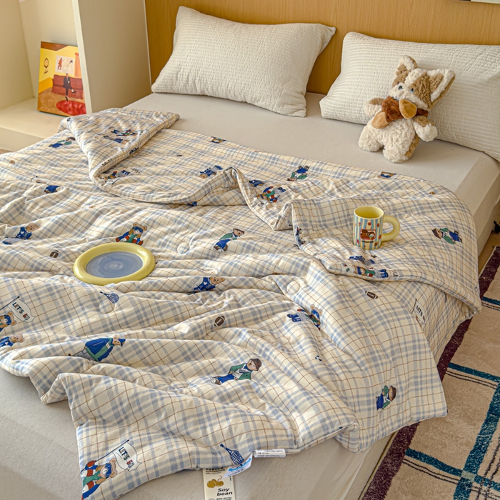 91家纺网 家纺一手货源 找家纺 品乐家纺 2025新款A类针织棉大豆被夏被夏凉被空调被学生被子 绅士熊