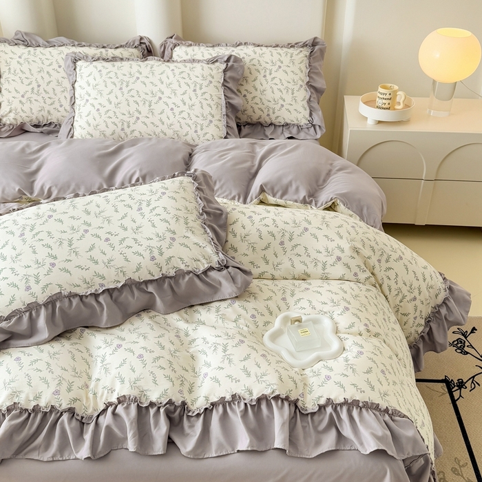 91家纺网 家纺一手货源 找家纺 金米诺 2025新款韩版有氧针织棉双层纱四件套 甜心公主