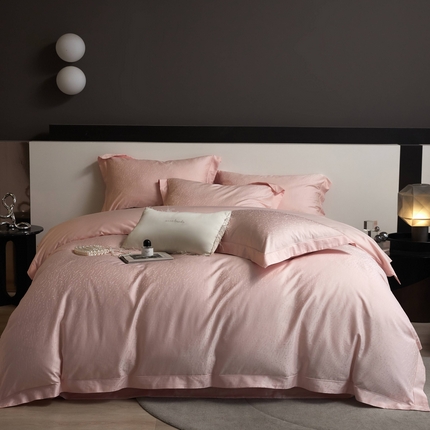 榻尚家居 2025春夏新款长绒棉全棉纯棉贡缎提花手工立体埋绳工艺四件套 艾克亚（浅粉）