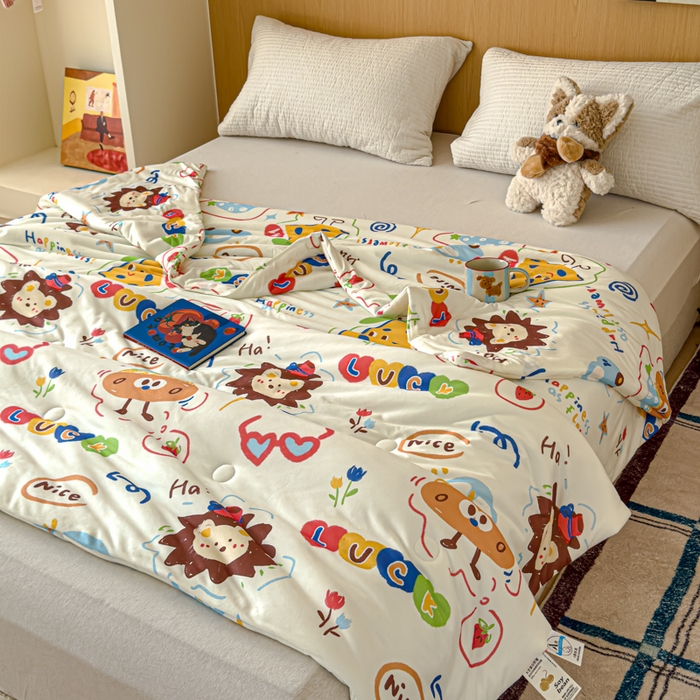 91家纺网 家纺一手货源 找家纺 品乐家纺 2025新款A类针织棉大豆被夏被夏凉被空调被学生被子 动物乐园
