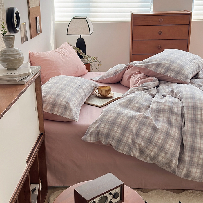 91家纺网 家纺一手货源 找家纺 水洗的故事2025新款A类AB版全棉色织水洗棉四件套 南风